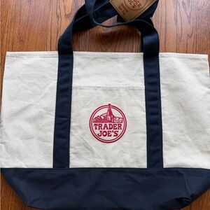 Trader Joe's Large Canvas Tote Bag Navy Blue NWT